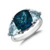14K White Gold Cushion Cut Blue Topaz Ring With Aquamarine 3Ct