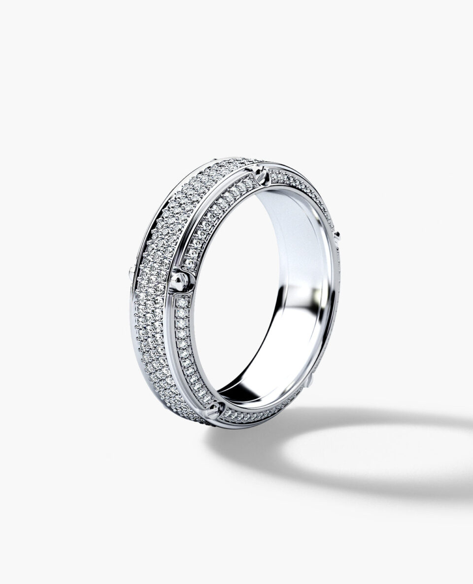 Pave 1ct eternity band with screws white gold standing