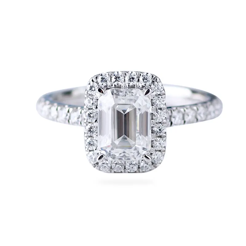 Celine Emerald Cut Halo moissanite engagement ring